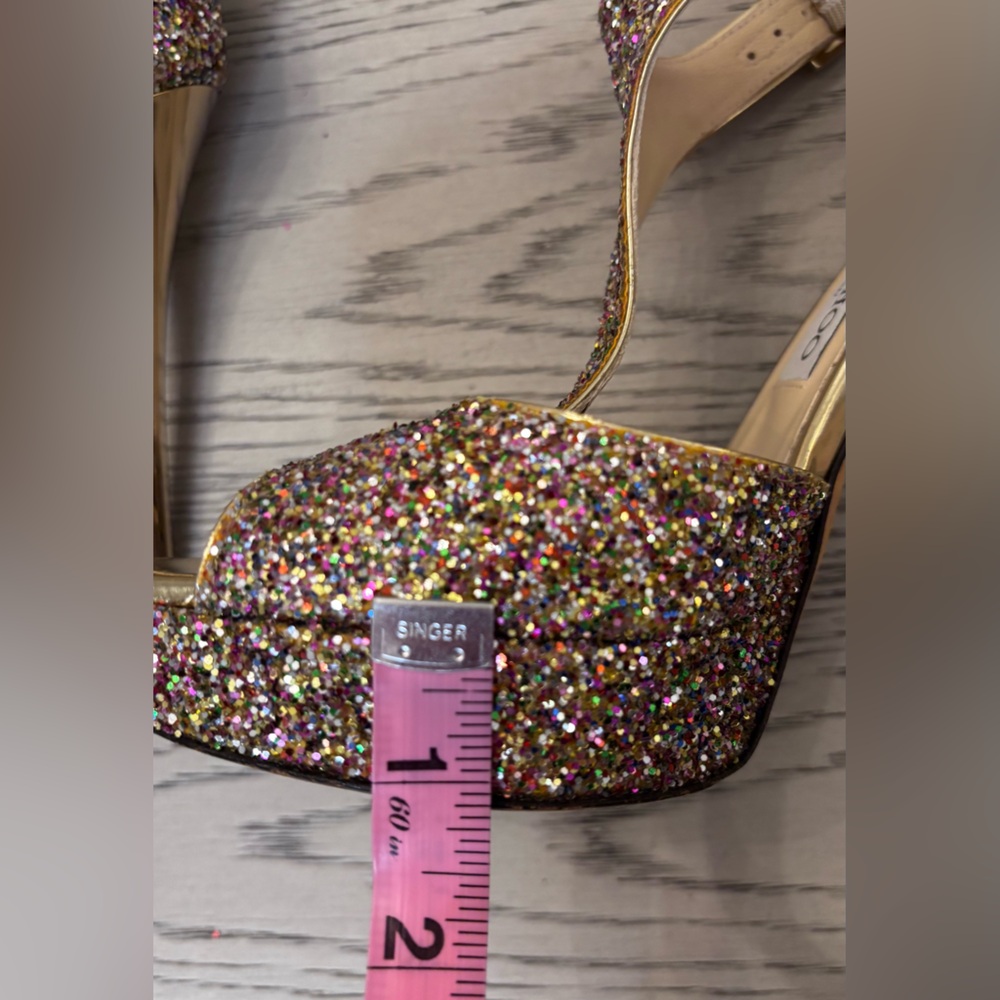 Jimmy Choo Glitter Glitter Accents T-Strap Platforms Size 38 - Picture 11 of 11
